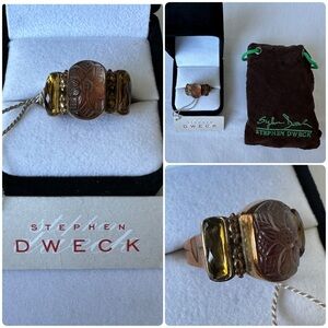 Stephen Dweck Handcrafted Smoky Quartz/Cognac Quartz Bronze Ring